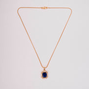 Gold Plated Octagon Stone Pendant with chain-Crystal Blue