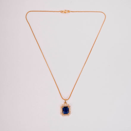 Gold Plated Octagon Stone Pendant with chain-Crystal Blue