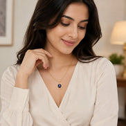 Gold Plated Octagon Stone Pendant with chain-Crystal Blue
