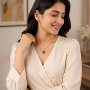 Gold Plated Octagon Stone Pendant with chain-Crystal Blue