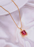Gold Plated Octagon Stone Pendant with chain-Crystal Red