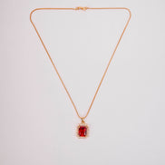 Gold Plated Octagon Stone Pendant with chain-Crystal Red