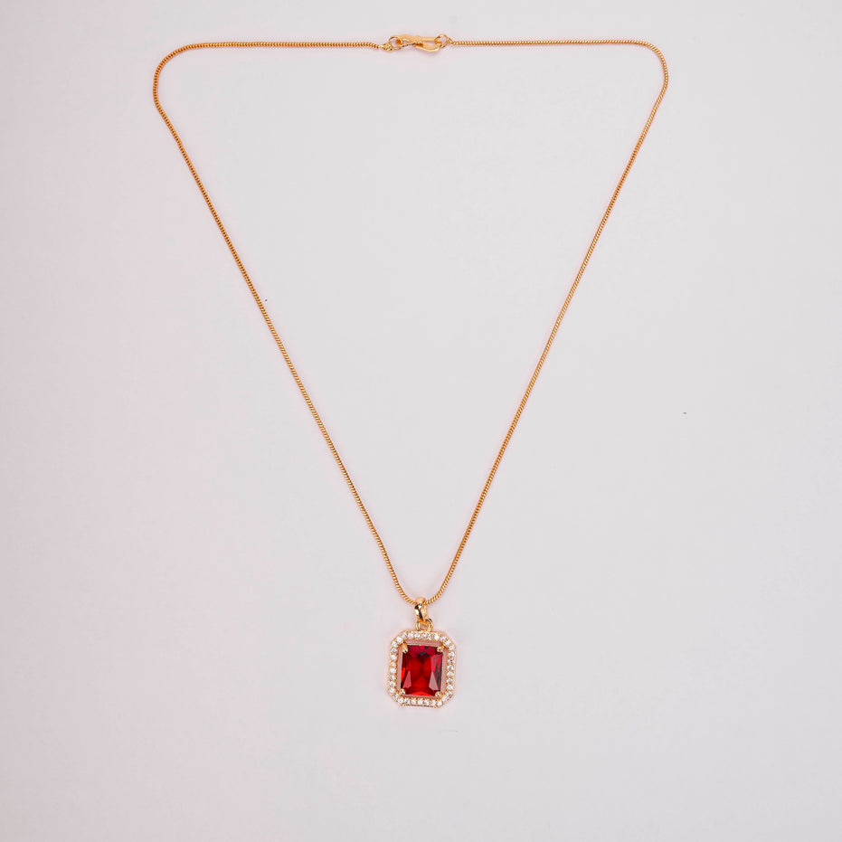Gold Plated Octagon Stone Pendant with chain