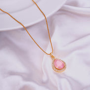 Oval Shape Gold Plated Pendant with chain-Mint Pink