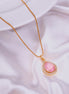 Oval Shape Gold Plated Pendant with chain-Mint Pink