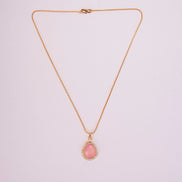 Oval Shape Gold Plated Pendant with chain-Mint Pink