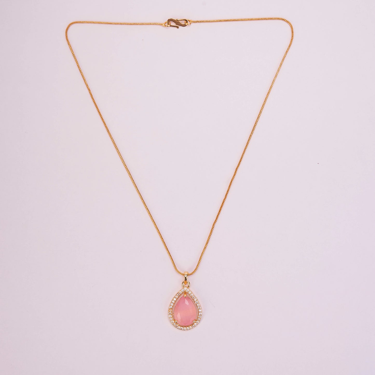 Oval Shape Gold Plated Pendant with chain-Mint Pink