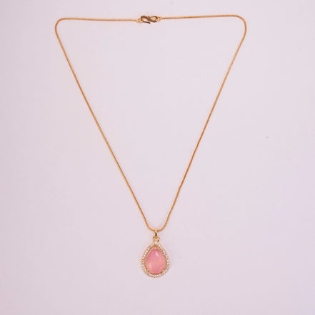 Oval Shape Gold Plated Pendant with chain-Mint Pink