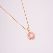 Oval Shape Gold Plated Pendant with chain-Mint Pink