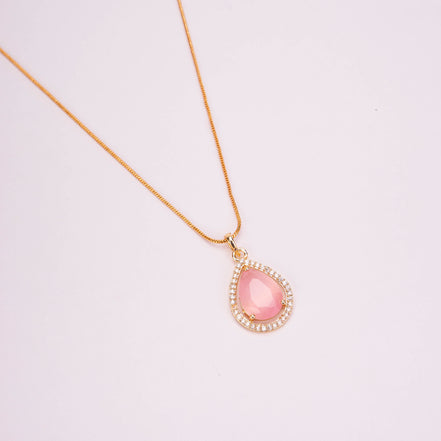 Oval Shape Gold Plated Pendant with chain-Mint Pink
