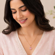 Oval Shape Gold Plated Pendant with chain-Mint Pink