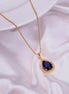 Oval Shape Gold Plated Pendant with chain-Crystal Blue