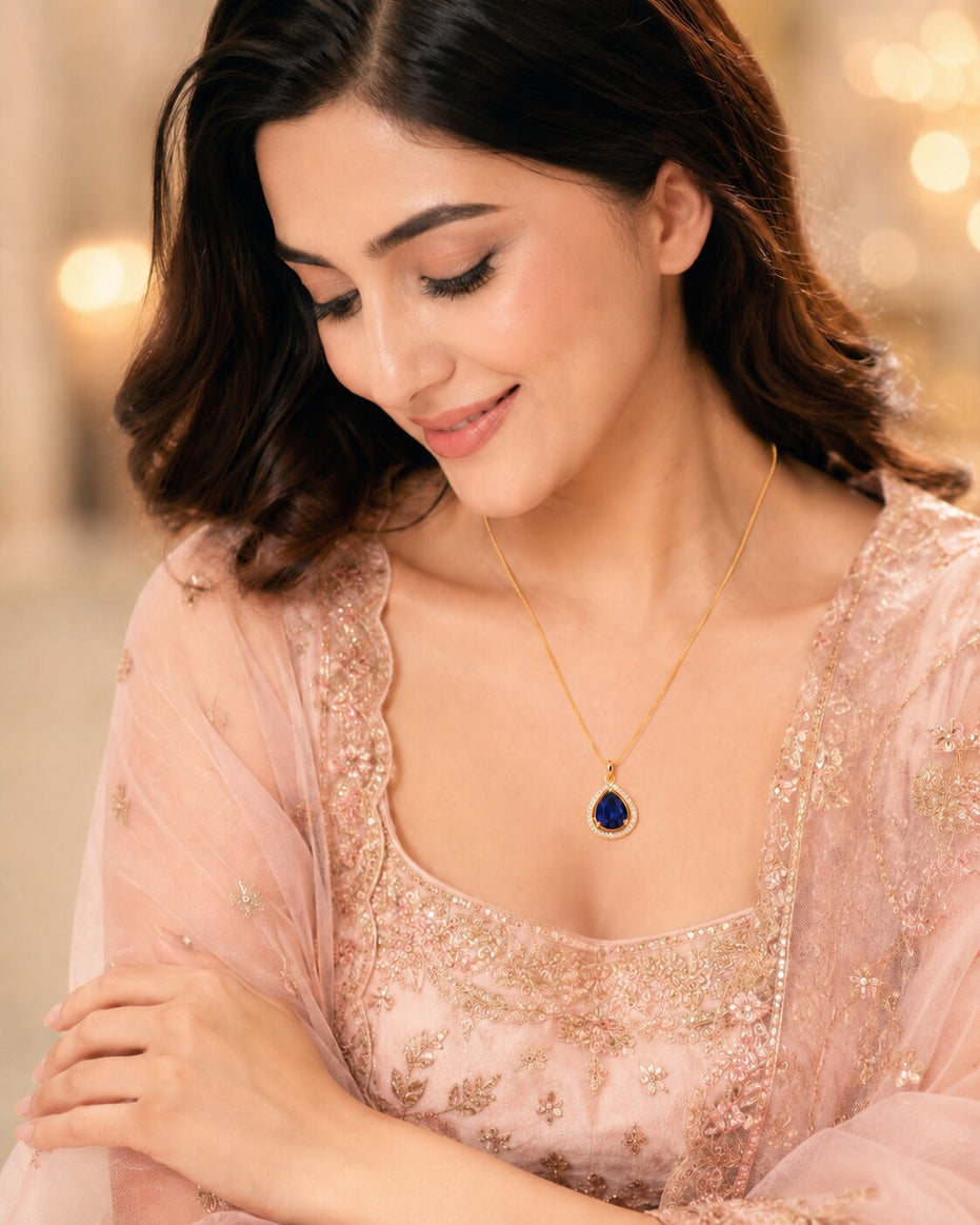 Oval Shape Gold Plated Pendant with chain