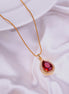 Oval Shape Gold Plated Pendant with chain-Crystal Red