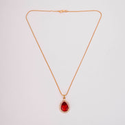 Oval Shape Gold Plated Pendant with chain-Crystal Red
