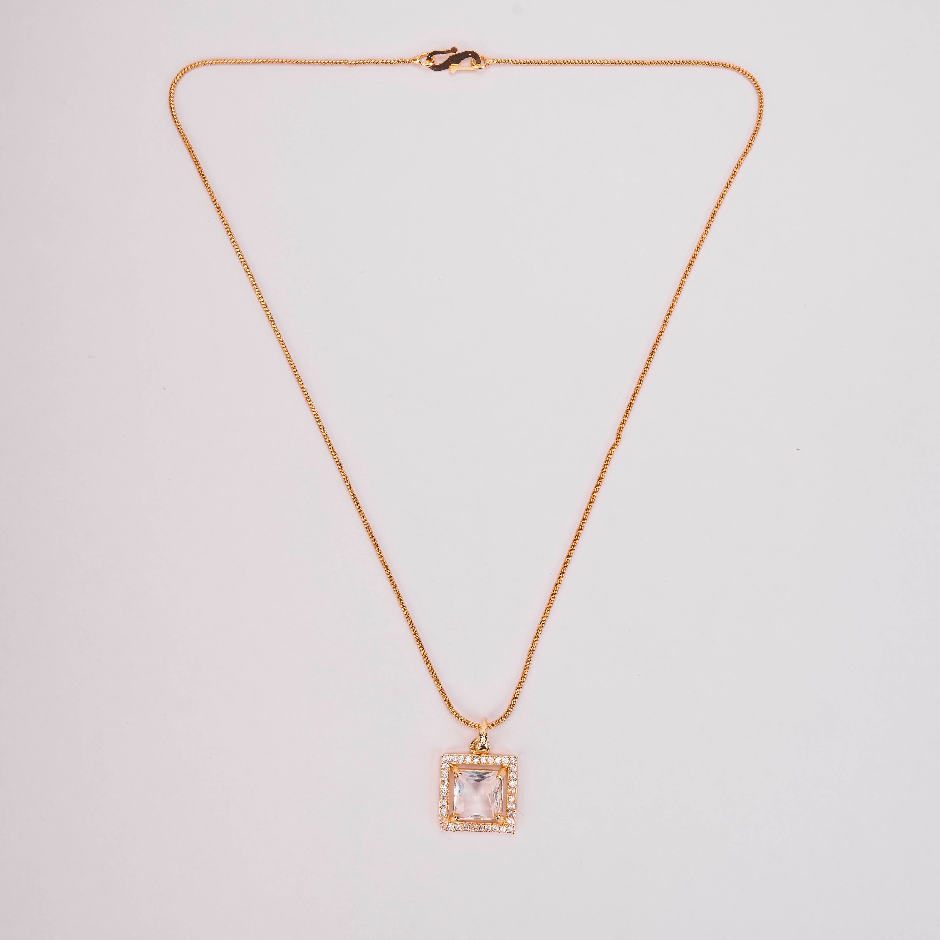 Square Halo Design Gold Plated Pendant with chain