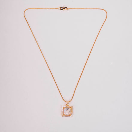 Square Halo Design Gold Plated Pendant with chain