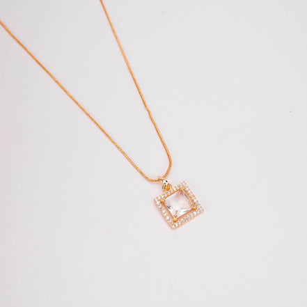 Square Halo Design Gold Plated Pendant with chain