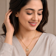 Square Halo Design Gold Plated Pendant with chain