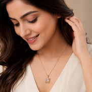 Square Halo Design Gold Plated Pendant with chain