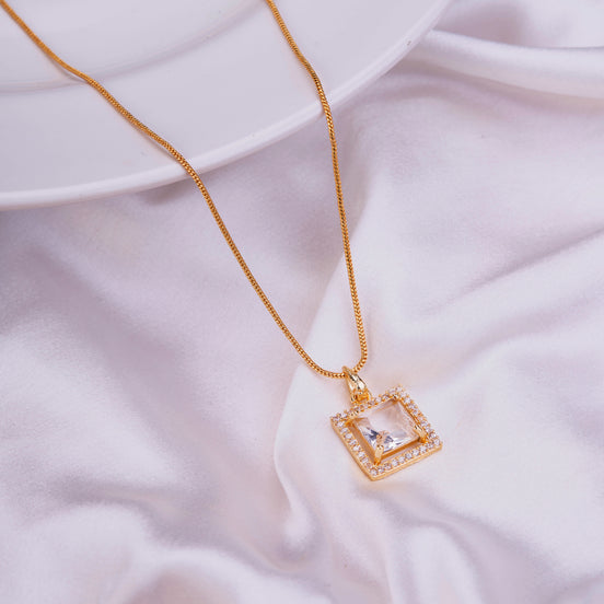 Square Halo Design Gold Plated Pendant with chain