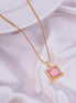 Square Halo Design Gold Plated Pendant with chain-Mint Pink