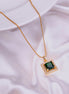 Square Halo Design Gold Plated Pendant with chain-Crystal Green