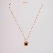 Square Halo Design Gold Plated Pendant with chain-Crystal Green
