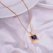 Square Halo Design Gold Plated Pendant with chain-Crystal Blue