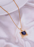 Square Halo Design Gold Plated Pendant with chain-Crystal Blue