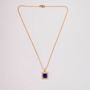 Square Halo Design Gold Plated Pendant with chain-Crystal Blue