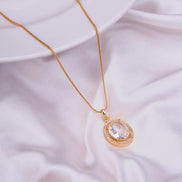 Oval Halo Design Gold Plated Pendant with chain