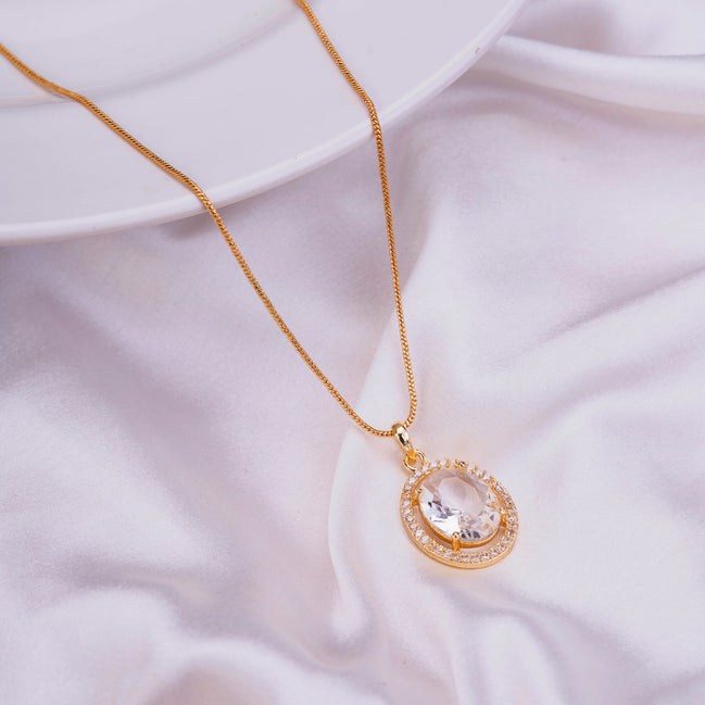 Oval Halo Design Gold Plated Pendant with chain