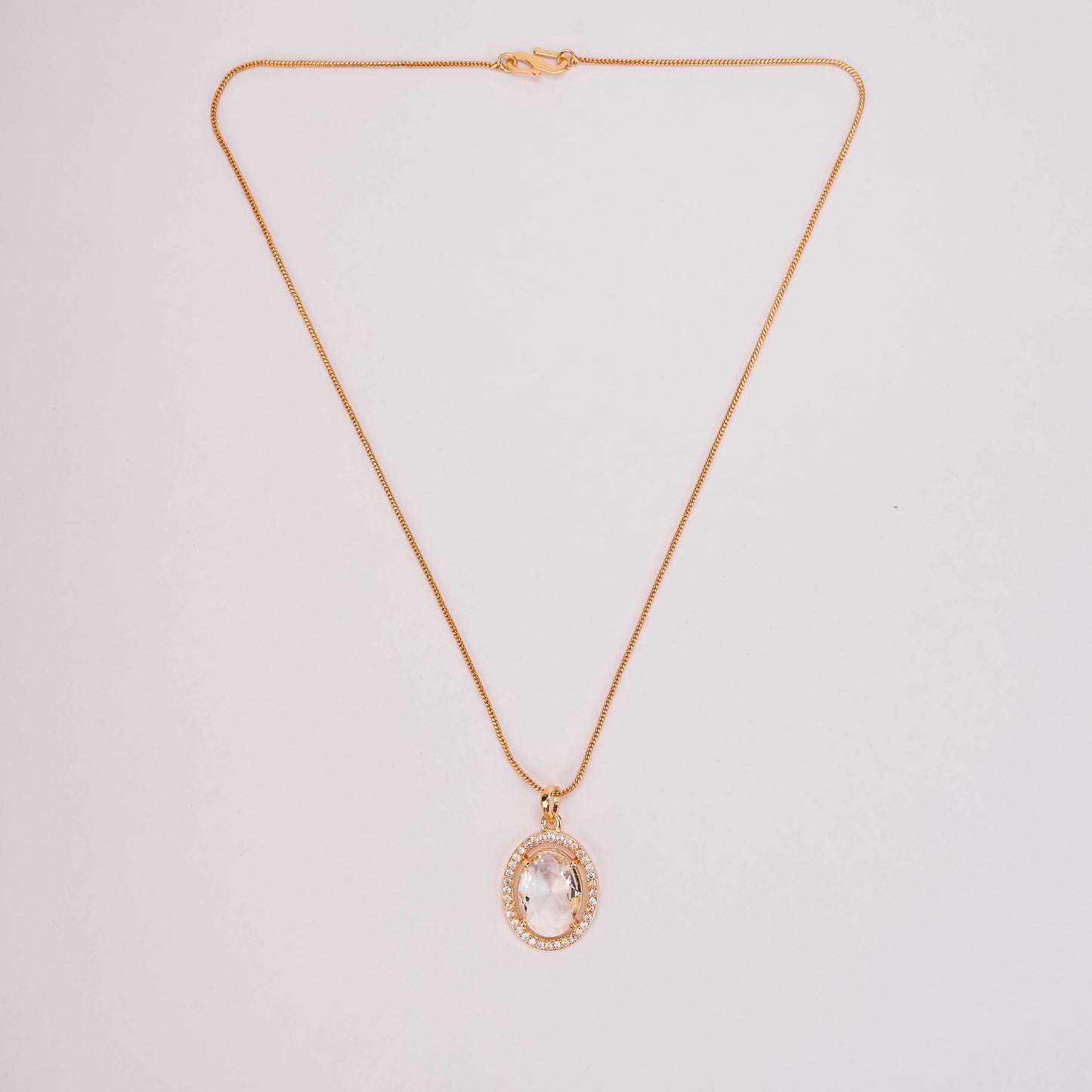Oval Halo Design Gold Plated Pendant with chain