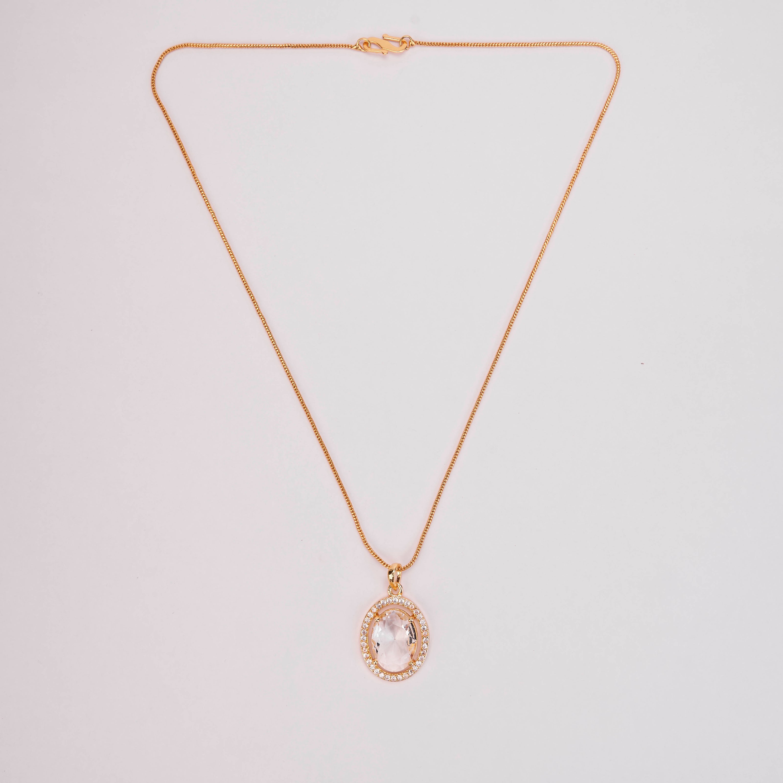 Oval Halo Design Gold Plated Pendant with chain