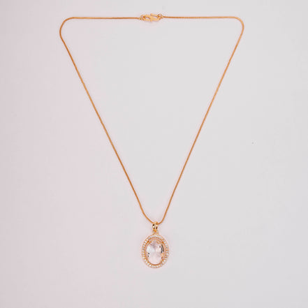 Oval Halo Design Gold Plated Pendant with chain