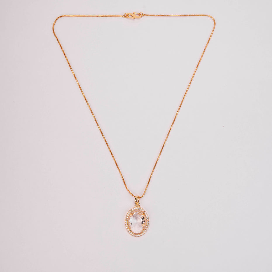 Oval Halo Design Gold Plated Pendant with chain