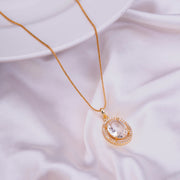 Oval Halo Design Gold Plated Pendant with chain