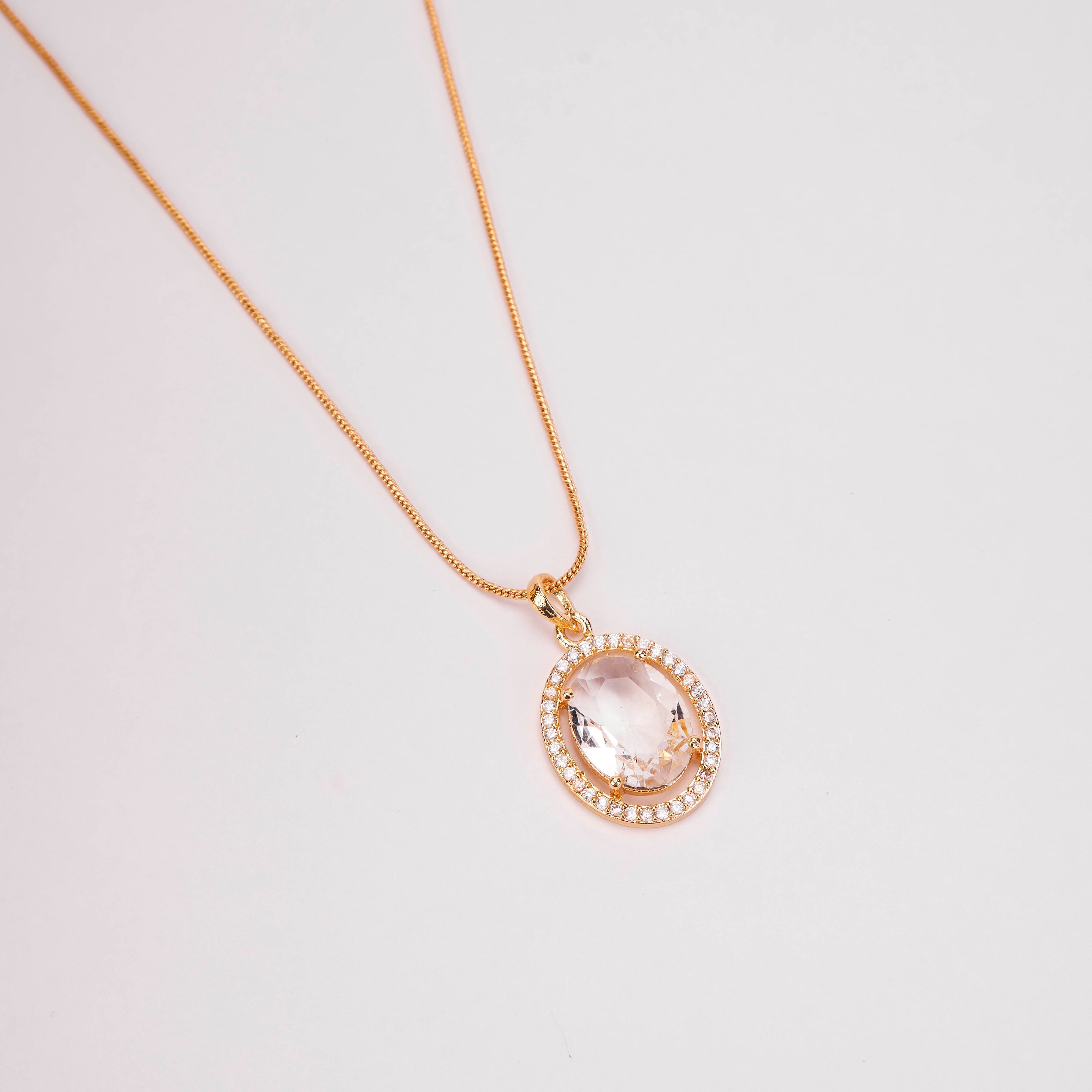 Oval Halo Design Gold Plated Pendant with chain