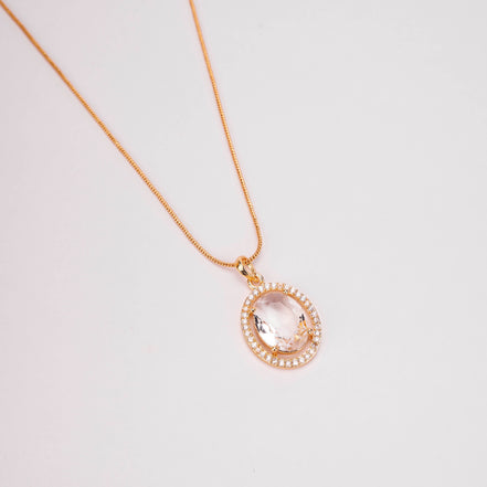 Oval Halo Design Gold Plated Pendant with chain