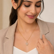 Oval Halo Design Gold Plated Pendant with chain