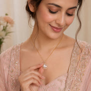 Oval Halo Design Gold Plated Pendant with chain