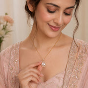 Oval Halo Design Gold Plated Pendant with chain