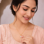 Oval Halo Design Gold Plated Pendant with chain