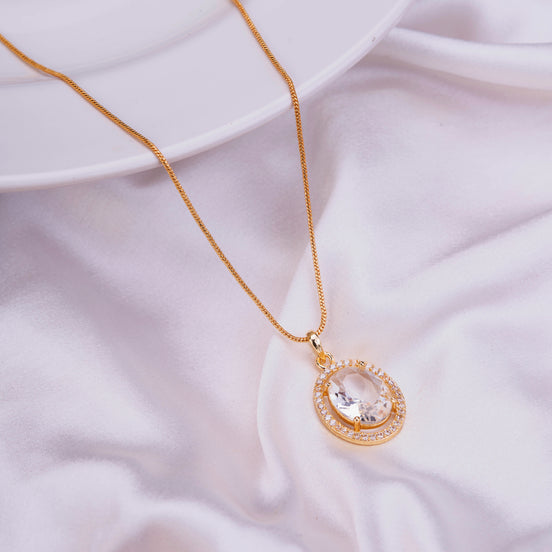 Oval Halo Design Gold Plated Pendant with chain