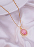 Oval Halo Design Gold Plated Pendant with chain-Mint Pink