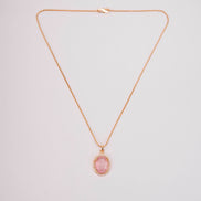 Oval Halo Design Gold Plated Pendant with chain-Mint Pink