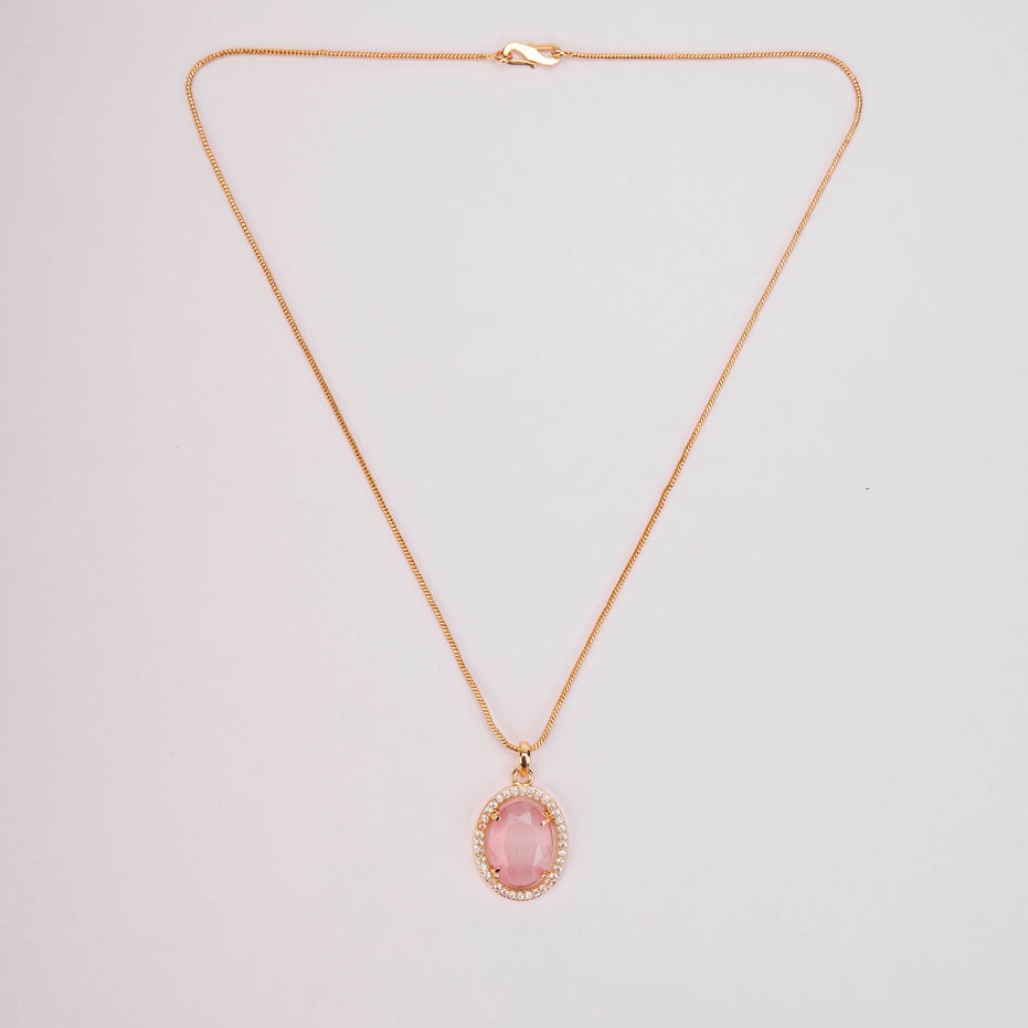 Oval Halo Design Gold Plated Pendant with chain