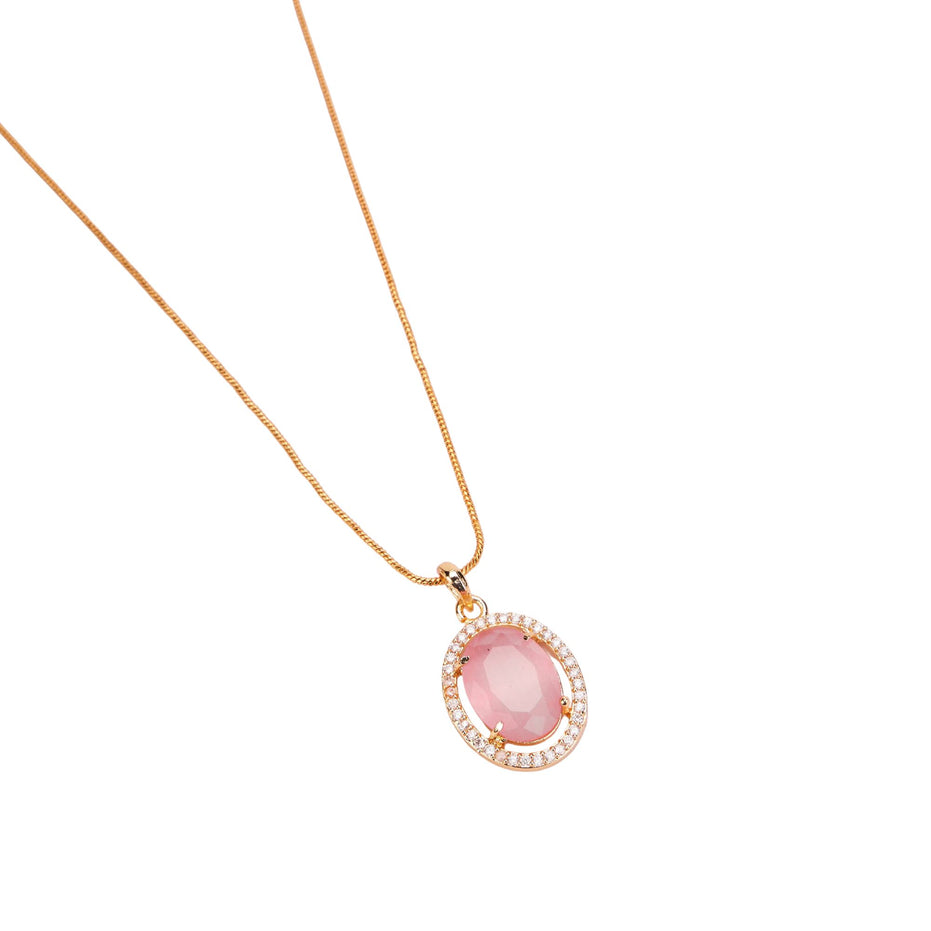 Oval Halo Design Gold Plated Pendant with chain