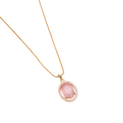 Oval Halo Design Gold Plated Pendant with chain